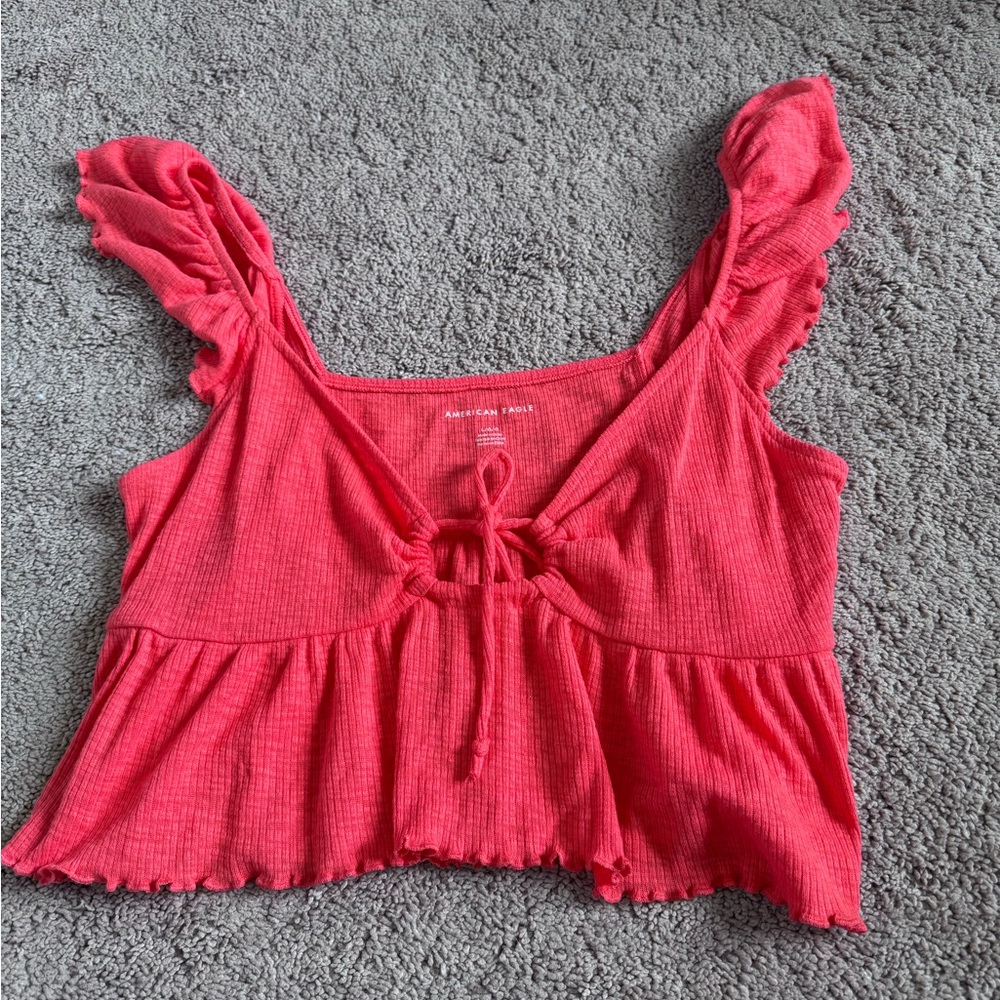 American Eagle Outfitters Pink Flutter Sleeve Crop Top